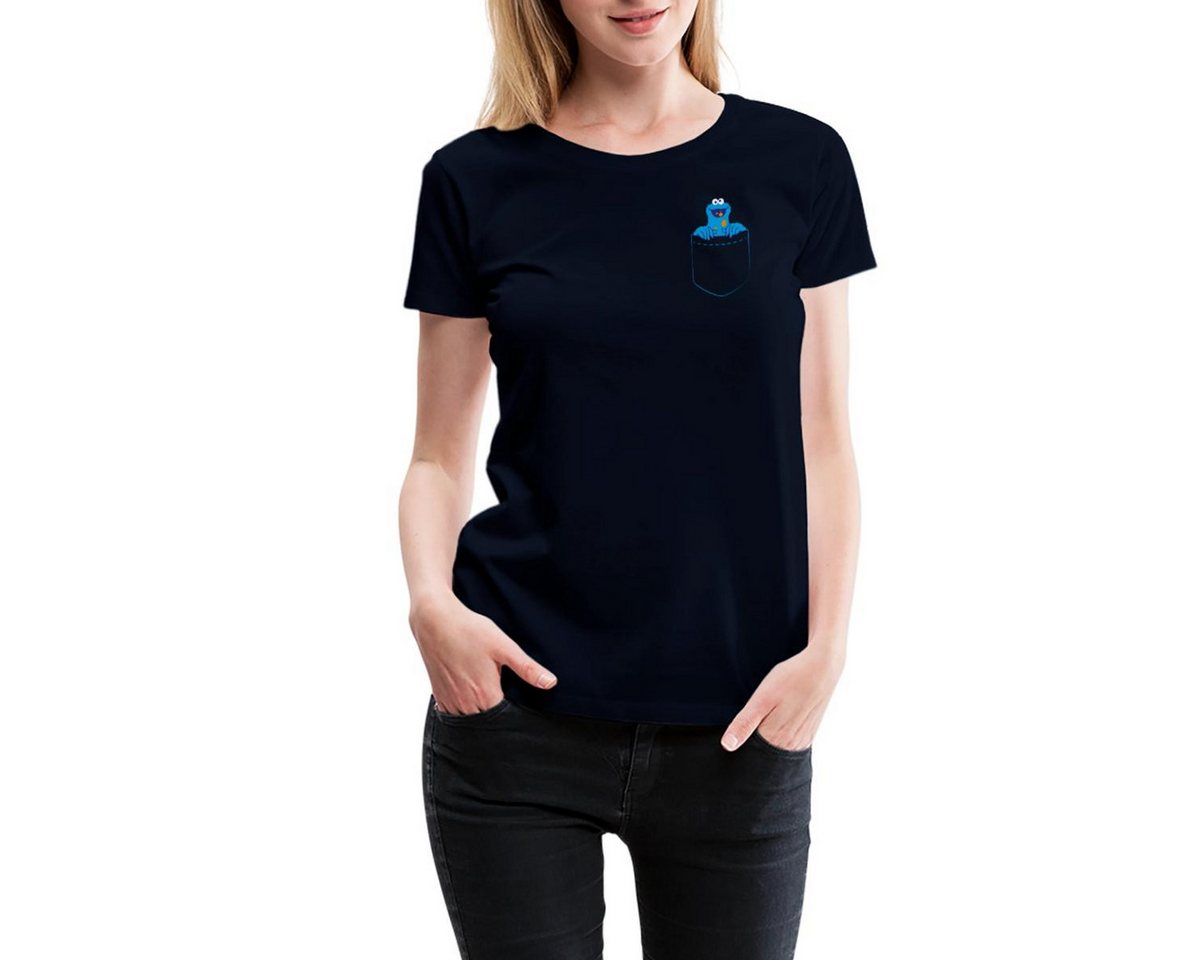 Spreadshirt T-Shirt Sesamstraße Krümelmonster In A Pocket Brusttasche Frauen Premium T-Shi (1-tlg) von Spreadshirt