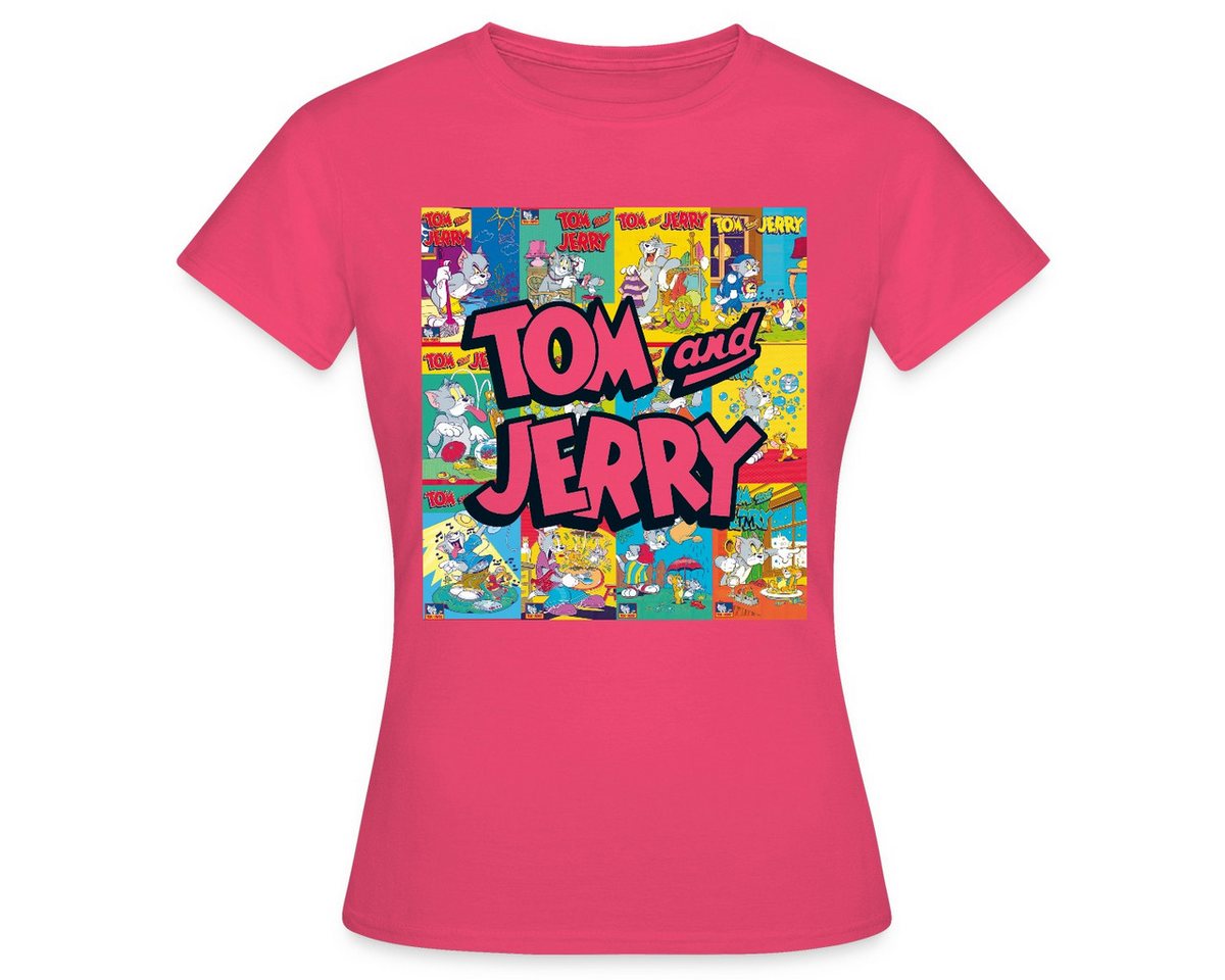 Spreadshirt T-Shirt Tom Und Jerry Logo Mit Vintage-Cover Collage Frauen T-Shirt (1-tlg) von Spreadshirt