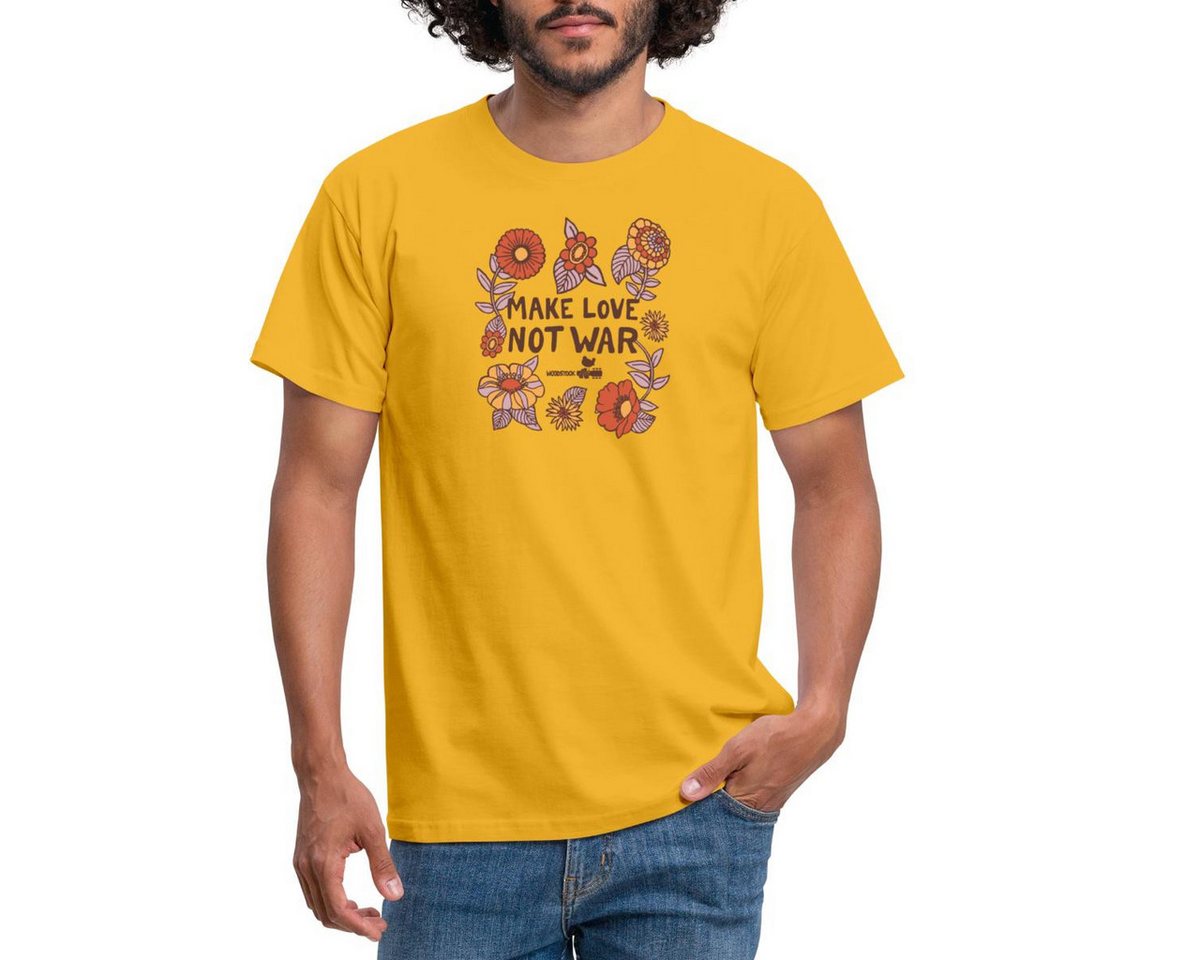Spreadshirt T-Shirt Woodstock Make Love Not War Mit Blumen Rahmen Männer T-Shirt (1-tlg) von Spreadshirt
