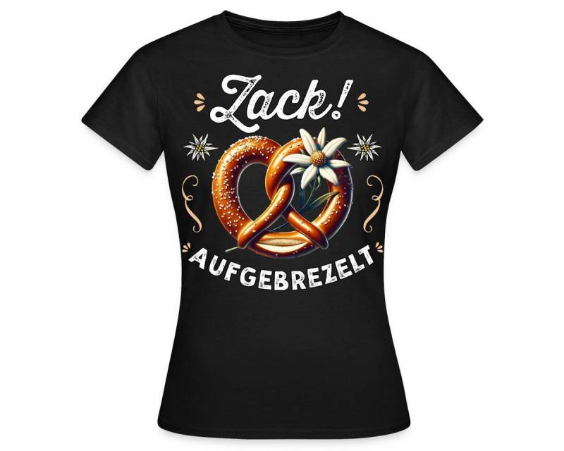 Spreadshirt T-Shirt Zack! Aufgebrezelt Brezel Liebe Festlichkeit Frauen T-Shirt (1-tlg) von Spreadshirt