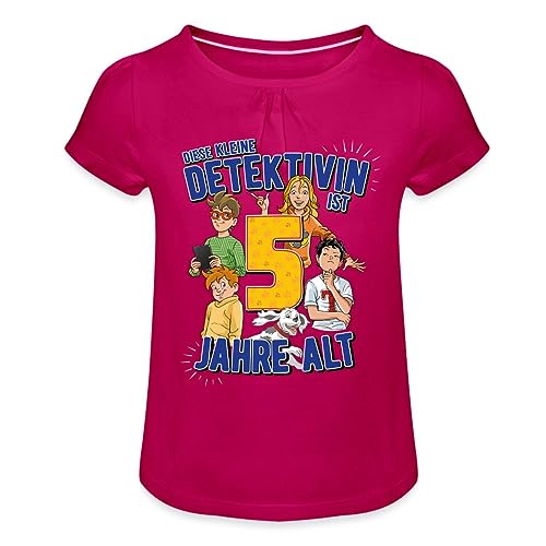 Spreadshirt TKKG Junior 5. Geburtstag Fünf Jahre Gelb Geschenk Mädchen T-Shirt mit Raffungen, 8 Jahre, Fuchsia von Spreadshirt