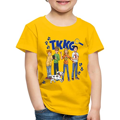 Spreadshirt TKKG Junior Logo Mit Der Bande Und Pfoten Kinder Premium T-Shirt, 134/140 (8 Jahre), Sonnengelb von Spreadshirt