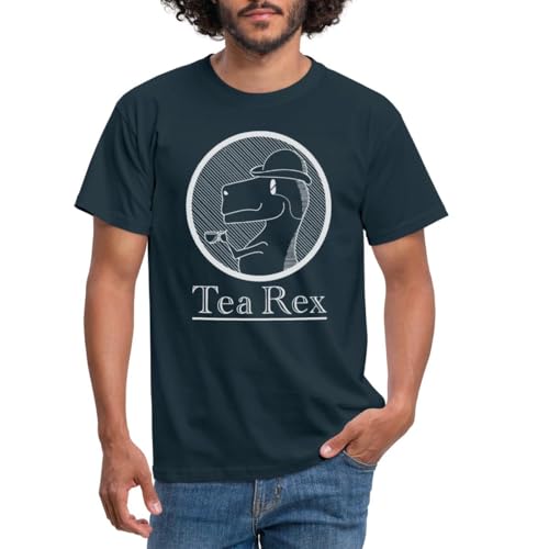 Spreadshirt Tea Rex Dinosaurier Tyrannosaurus Gentleman Männer T-Shirt, XXL, Navy von Spreadshirt