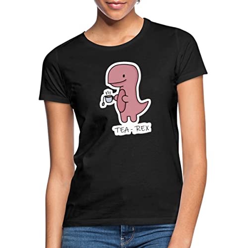 Spreadshirt Tea-Rex T-Rex Dinosaurier Wortspiel Frauen T-Shirt, M, Schwarz von Spreadshirt