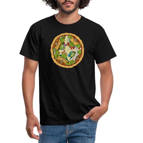 Spreadshirt Teenage Mutant Ninja Turtles Pizza Logo Männer T-Shirt, 4XL, Schwarz von Spreadshirt