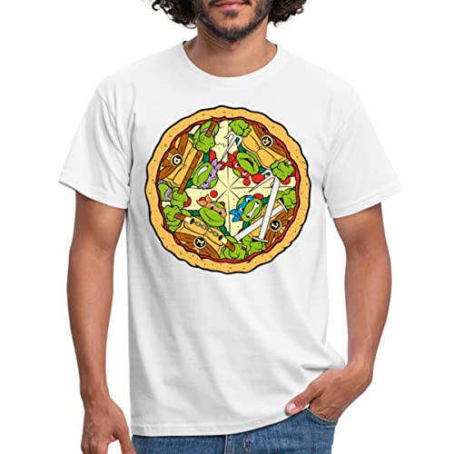 Spreadshirt Teenage Mutant Ninja Turtles Pizza Logo Männer T-Shirt, L, weiß von Spreadshirt