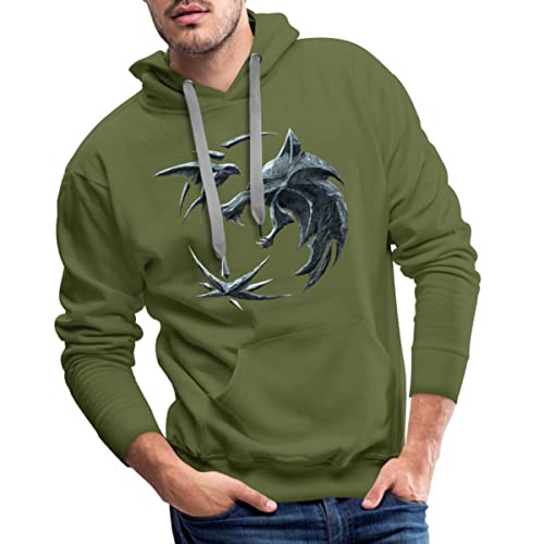 Spreadshirt The Witcher Emblem Logo Geralt, Ciri Und Yennefer Männer Premium Hoodie, XL, Olivgrün von Spreadshirt