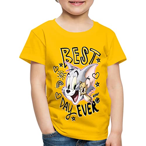 Spreadshirt Tom Und Jerry Bester Tag Best Day Ever Kinder Premium T-Shirt, 110/116 (4 Jahre), Sonnengelb von Spreadshirt
