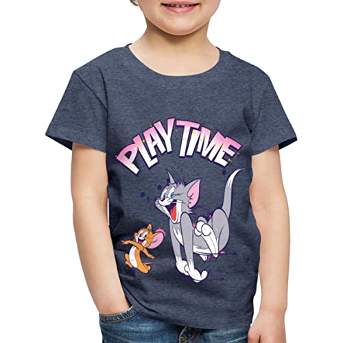 Spreadshirt Tom Und Jerry Play Time Jagd Kinder Premium T-Shirt, 110/116 (4 Jahre), Blau meliert von Spreadshirt