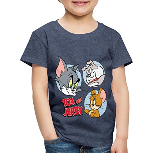 Spreadshirt Tom Und Jerry Spike, Tom und Jerry Kacheln Kinder Premium T-Shirt, 122/128 (6 Jahre), Blau meliert von Spreadshirt