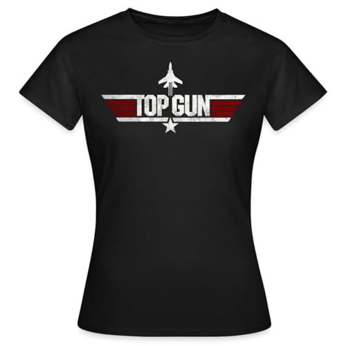 Spreadshirt Top Gun Jet Logo Used Look Frauen T-Shirt, M, Schwarz von Spreadshirt