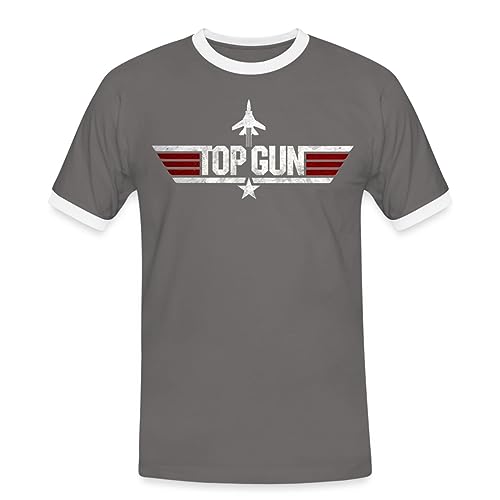 Spreadshirt Top Gun Jet Logo Used Look Männer Kontrast T-Shirt, XL, Dunkelgrau/Weiß von Spreadshirt