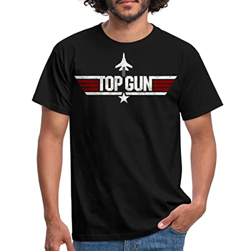 Spreadshirt Top Gun Jet Logo Used Look Männer T-Shirt, 4XL, Schwarz von Spreadshirt