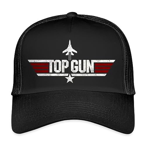 Spreadshirt Top Gun Jet Logo Used Look Trucker Cap, One Size, Schwarz/Schwarz von Spreadshirt