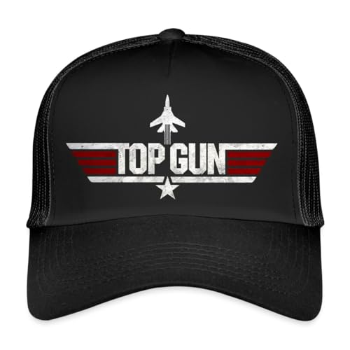 Spreadshirt Top Gun Jet Logo Used Look Trucker Cap, One Size, Schwarz/Schwarz von Spreadshirt