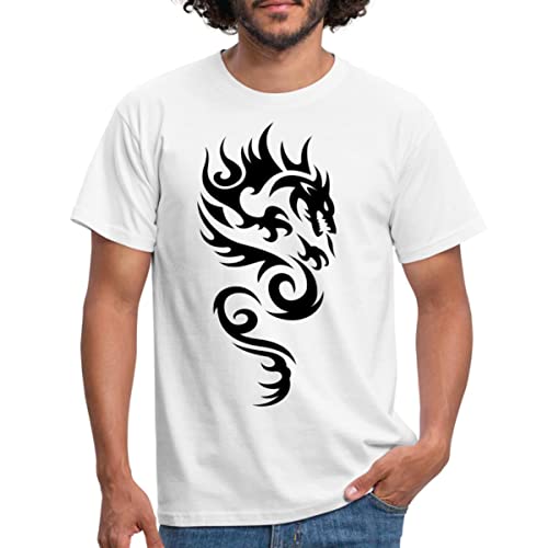 Spreadshirt Tribal Dragon Drachen Drache Tattoo Mystisch Männer T-Shirt, L, Weiß von Spreadshirt