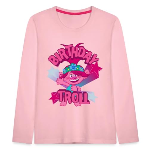 Spreadshirt Trolls Birthday Troll Poppy Kinder Premium Langarmshirt, 110/116 (4 Jahre), Hellrosa von Spreadshirt