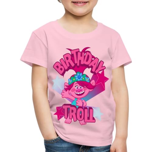 Spreadshirt Trolls Birthday Troll Poppy Kinder Premium T-Shirt, 122/128 (6 Jahre), Hellrosa von Spreadshirt