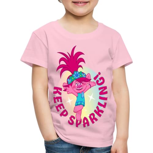 Spreadshirt Trolls Poppy Keep Sparkling Kinder Premium T-Shirt, 110/116 (4 Jahre), Hellrosa von Spreadshirt