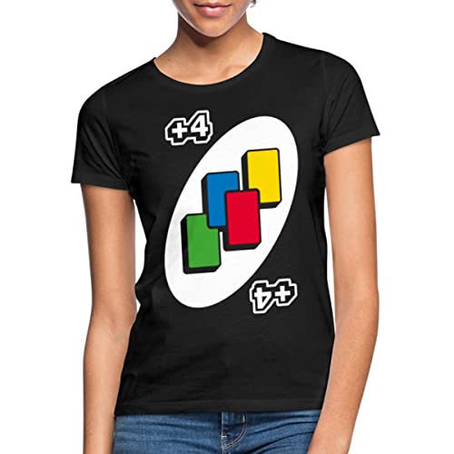 Spreadshirt UNO +4 Design Vier-Ziehen-Karte Frauen T-Shirt, S, Schwarz von Spreadshirt