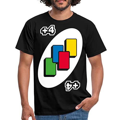 Spreadshirt UNO +4 Design Vier-Ziehen-Karte Männer T-Shirt, 3XL, Schwarz von Spreadshirt