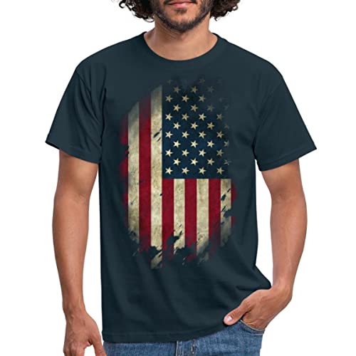 Spreadshirt USA Flagge Vintage Look Amerika Männer T-Shirt, XXL, Navy von Spreadshirt