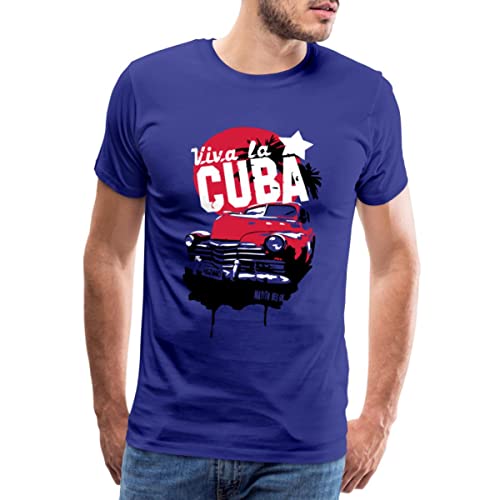 Spreadshirt Viva la Cuba Havana Kuba Oldtimer Palmen Urlaub Männer Premium T-Shirt, 3XL, Königsblau von Spreadshirt