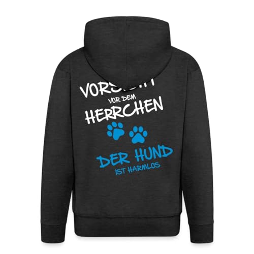 Spreadshirt Vorsicht Vor Dem Herrchen Der Hund Ist Harmlos Männer Premium Kapuzenjacke, XL, Anthrazit von Spreadshirt