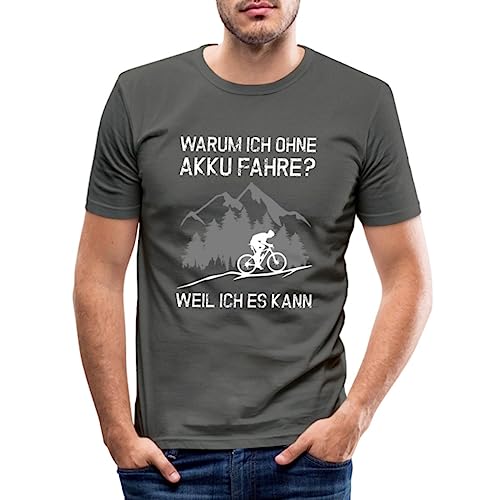 Spreadshirt Warum Ich Ohne Akku Fahre Anti E-Bike Männer Slim Fit T-Shirt, L, Graphite von Spreadshirt