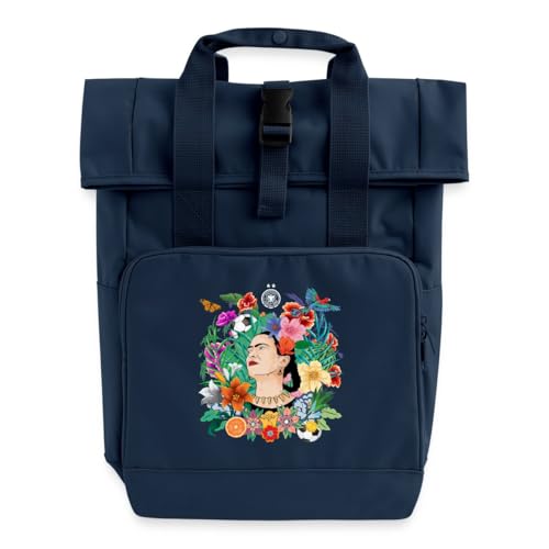 Spreadshirt We Are All Frida – Blumenkranz & Ranken Backprint Rolltop Rucksack mit zwei Griffen, One size, Navy von Spreadshirt