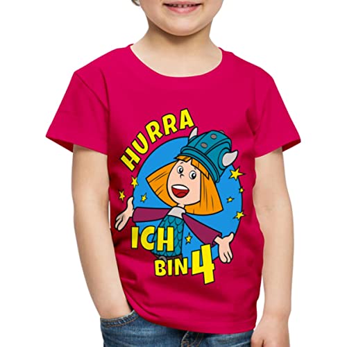 Spreadshirt Wickie Und Die Starken Männer 4. Geburtstag Kinder Premium T-Shirt, 110/116 (4 Jahre), Dunkles Pink von Spreadshirt