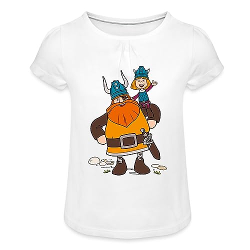 Spreadshirt Wickie Und Die Starken Männer Halvar Trägt Wickie Mädchen T-Shirt mit Raffungen, 12 Jahre, weiß von Spreadshirt