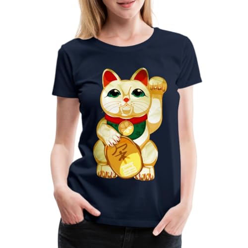 Spreadshirt Winkekatze Frauen Premium T-Shirt, XL, Navy von Spreadshirt