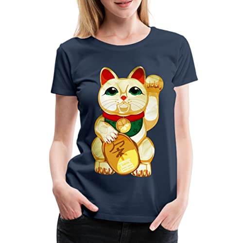 Spreadshirt Winkekatze Frauen Premium T-Shirt, XXL, Navy von Spreadshirt