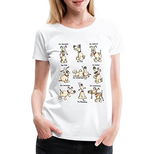 Spreadshirt Witziges Hunde Yoga Comic Frauen Premium T-Shirt, XXL, weiß von Spreadshirt
