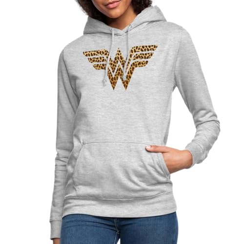 Spreadshirt Wonder Woman Leoprint Logo Frauen Hoodie, L, Hellgrau meliert von Spreadshirt