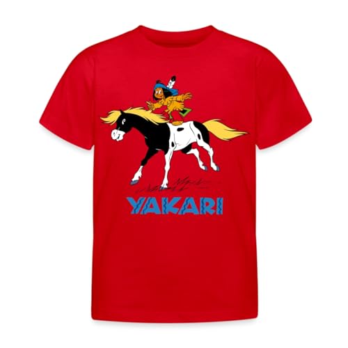 Spreadshirt Yakari Auf Kleiner Donner Kinder T-Shirt, 98/104 (3-4 Jahre), Rot von Spreadshirt