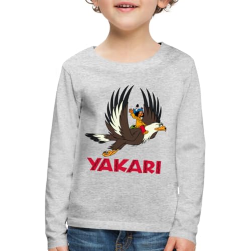 Spreadshirt Yakari Indianer Fliegt Auf Großer Adler Kinder Premium Langarmshirt, 110/116 (4 Jahre), Grau meliert von Spreadshirt