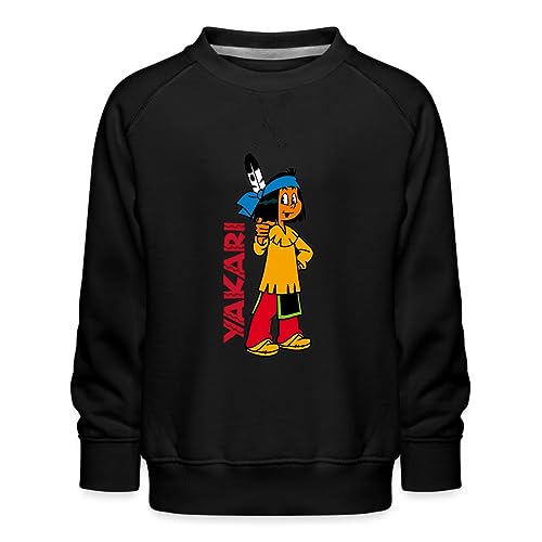 Spreadshirt Yakari Indianer Hey Du Kinder Premium Pullover, 122/128 (7-8 Jahre), Schwarz von Spreadshirt