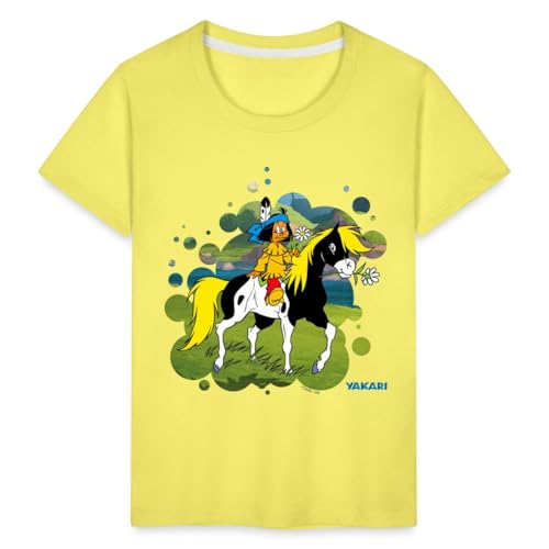 Spreadshirt Yakari Indianer Reitet Aus Auf Pferd Kleiner Donner Kinder Premium T-Shirt, 110/116 (4 Jahre), Gelb von Spreadshirt