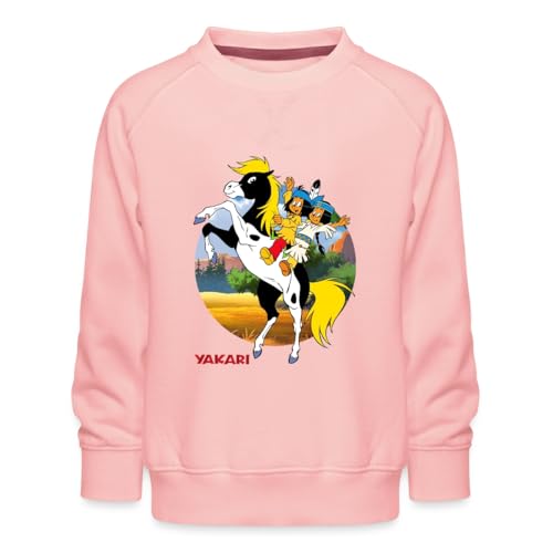 Spreadshirt Yakari Und Regenbogen Auf Kleiner Donner Kinder Premium Pullover, 110/116 (5-6 Jahre), Kristallrosa von Spreadshirt