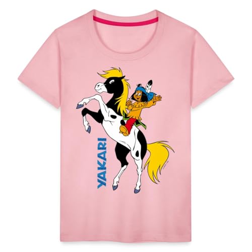 Spreadshirt Yakari Pferd Kleiner Donner Steigt Kinder Premium T-Shirt, 134/140 (8 Jahre), Hellrosa von Spreadshirt