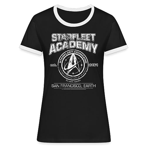 Spreadshirt Star Trek Discovery Starfleet Academy Frauen Kontrast T-Shirt, L, Schwarz/Weiß von Spreadshirt