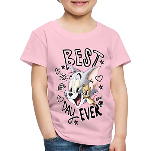 Spreadshirt Tom Und Jerry Bester Tag Best Day Ever Kinder Premium T-Shirt, 110/116 (4 Jahre), Hellrosa von Spreadshirt