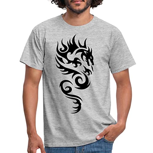 Spreadshirt Tribal Dragon Drachen Drache Tattoo Mystisch Männer T-Shirt, M, Grau meliert von Spreadshirt