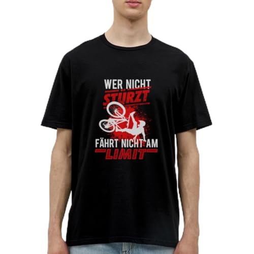 Spreadshirt MTB Wer Nicht Stürzt Fährt Nicht Am Limit Männer T-Shirt, M, Schwarz von Spreadshirt