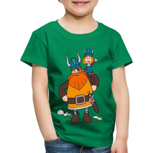 Spreadshirt Wickie Und Die Starken Männer Halvar Trägt Wickie Kinder Premium T-Shirt, 110/116 (4 Jahre), Kelly Green von Spreadshirt