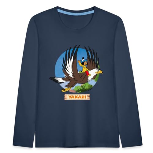 Spreadshirt Yakari Indianer Fliegt Auf Großer Adler Kreislogo Kinder Premium Langarmshirt, 134/140 (8 Jahre), Navy von Spreadshirt