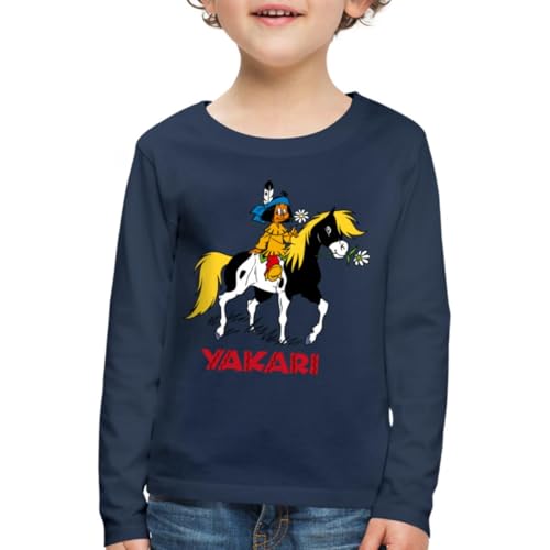 Spreadshirt Yakari Indianer Reitet Auf Kleiner Donner Kinder Premium Langarmshirt, 110/116 (4 Jahre), Navy von Spreadshirt