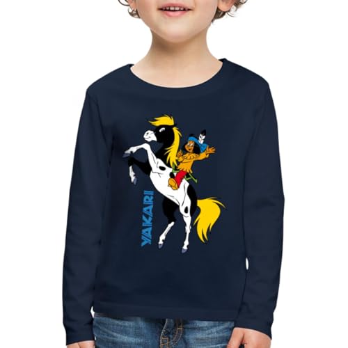 Spreadshirt Yakari Pferd Kleiner Donner Steigt Kinder Premium Langarmshirt, 98/104 (2 Jahre), Navy von Spreadshirt